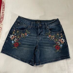 Earl Jeans Womens’/Juniors’ Denim Embroidered Low Rise Short Shorts Size 6